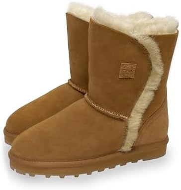 Elegante Damen Lammfellstiefel in Beige für kalte Wintertage