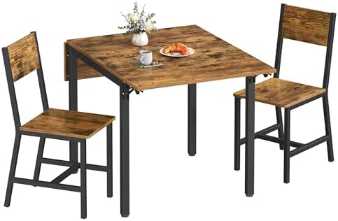 VASAGLE Esszimmertisch-Set mit klappbarer Tischplatte und zwei Stühlen im Vintage-Stil.